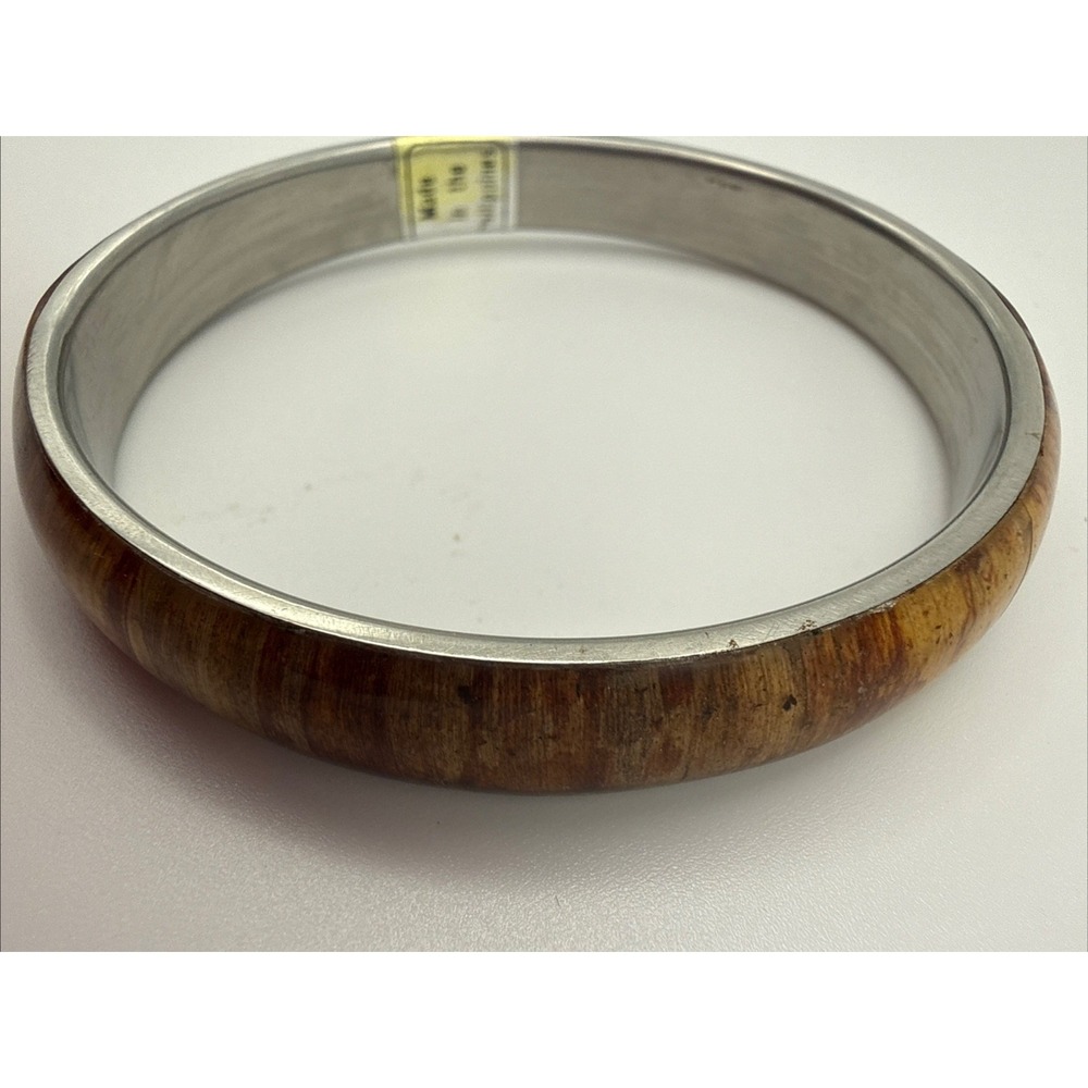 Vintage Philippines Shell Inlay Bangle Bracelet Silver Tone Tiger Shell Abalone